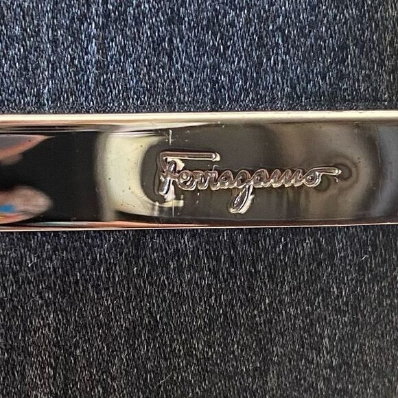 Salvatore Ferragamo Steel Grey/Blue Fabric Shoulder Bag Silver Chrome Hardware V - Picture 13 of 13